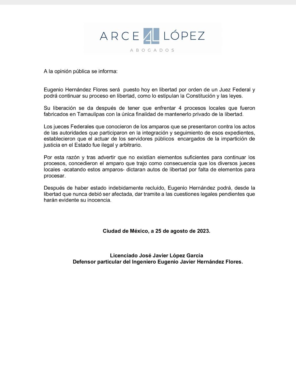Confirma defensa: Eugenio Hernández queda libre hoy 1 8950af17 ef4a 4a87 be6f 9685b33681ce