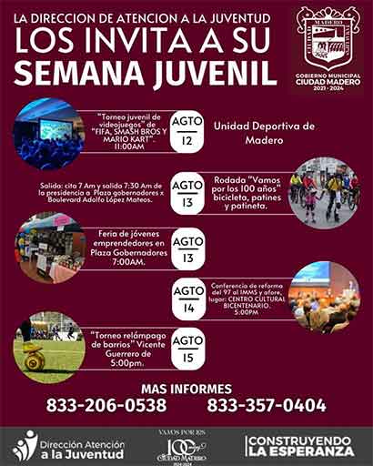 Invitan a actividades de la Semana Juvenil en Madero 2 CARTEL