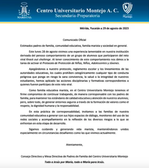 Alerta escuela de Mérida sobre peligroso reto viral de TikTok 1 Captura de pantalla 2023 08 30 a las 10.54.31 a. m