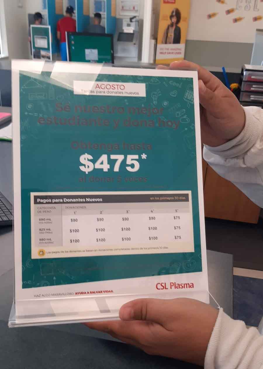 Ofrecen hasta 475 dólares en donaciones de sangre en Hidalgo, Texas 1 TARIFAS