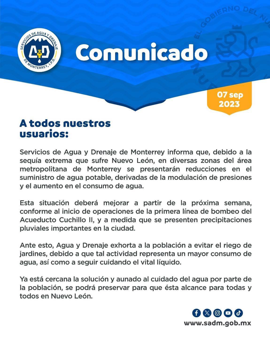 Anuncia AyD cortes de agua por 'sequía extrema' 1 373424191 1013105773266660 3750894389059628758 n