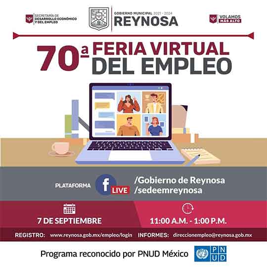 Invitan en Reynosa a participar en Feria Virtual del Empleo 1 CARTEL