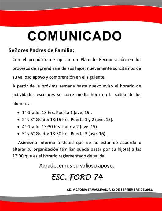 Modifican horarios para recuperar clases perdidas 1 COMUNICADO 2