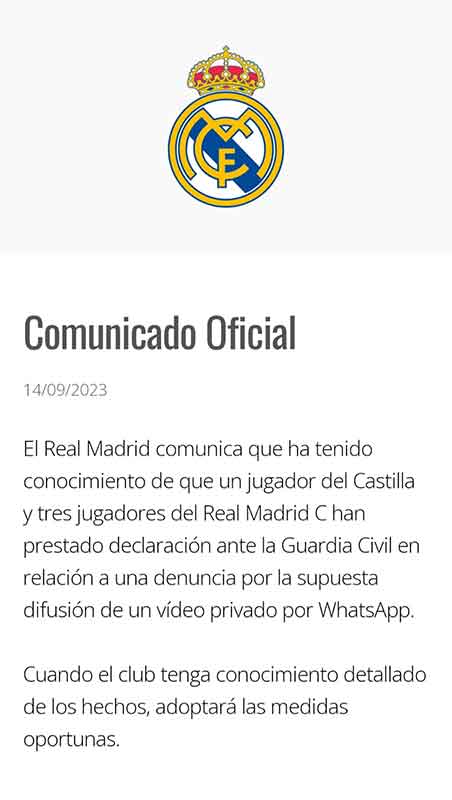 Jugadores del Real Madrid son detenidos por video sexual 1 COMUNICADO