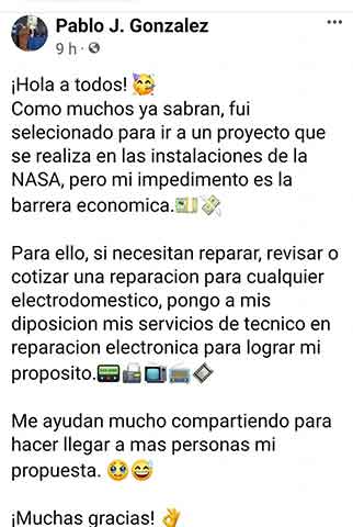 Pablo, seleccionado para ir a la NASA busca recaudar fondos 2 PABLO 3