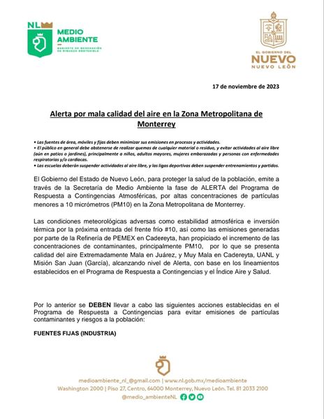 Activa Nuevo León alerta ambiental; ya van 10 en el año 1 401034547 328947123176486 208724753548006024 n