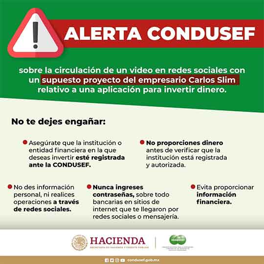 Alertan sobre falso Carlos Slim que invita a invertir 1 AVISO CONDUSEF