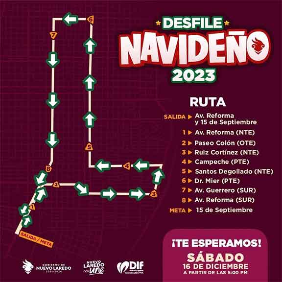 Invitan a Desfile Navideño 2023 en calles de Nuevo Laredo 2 MAPA