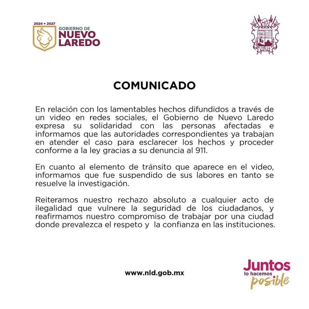 Suspenden a agente de Tránsito en Nuevo Laredo 1 474038603 620344693847774 4821204426444564521 n