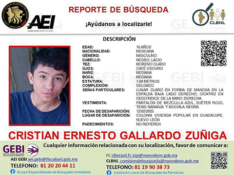 Menor desaparece en Guadalupe cuando esperaba el camión 1 PERDIDO