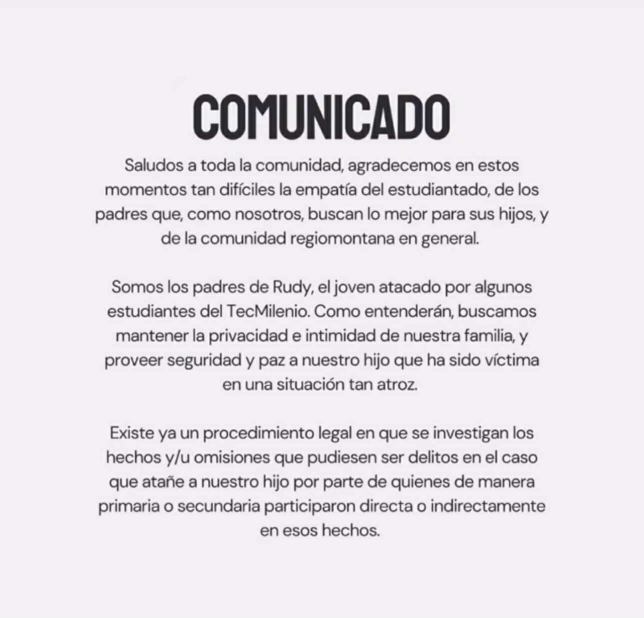 Desmienten padres de Rudy declaraciones del Tec Milenio 1 1 2