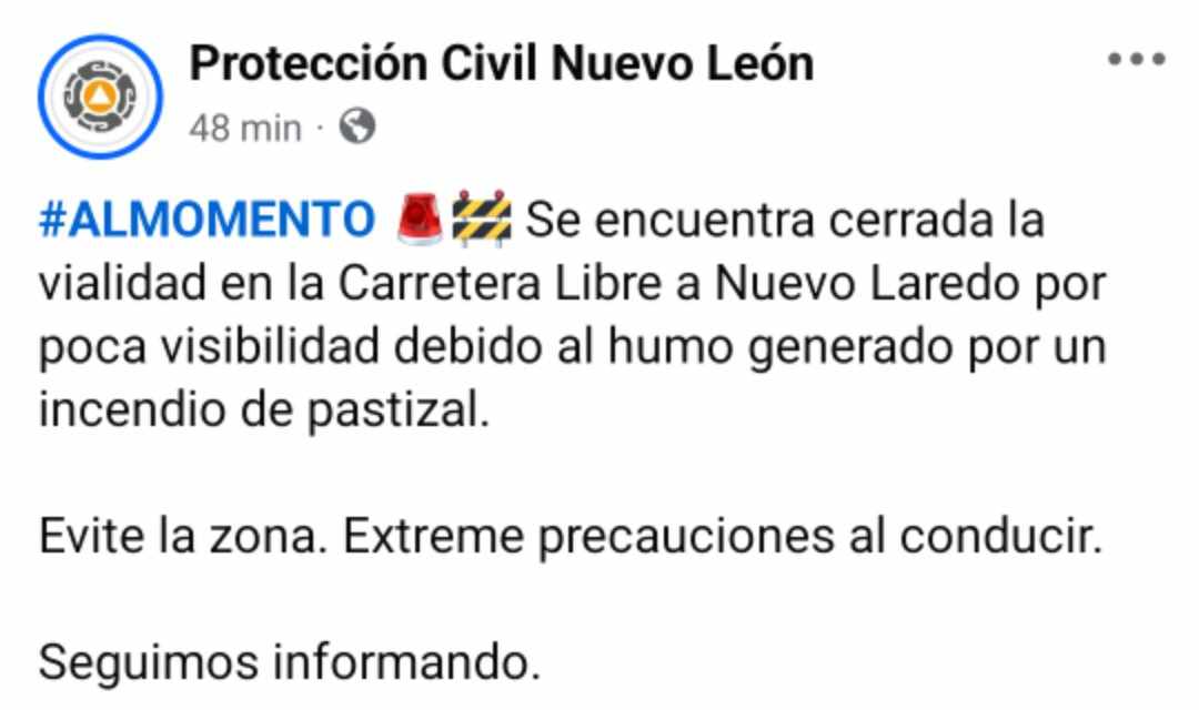 Cierran carretera libre a Nuevo Laredo por incendio de pastizal 1 483097387 987456406692675 7089179592630378542 n