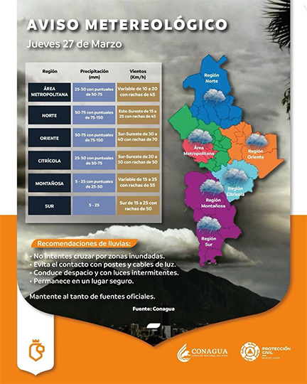 Arreciarán las lluvias a partir del mediodía 1 MAPA