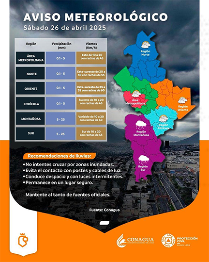 Se esperan lluvias para este sábado en NL 1 MAPA 2