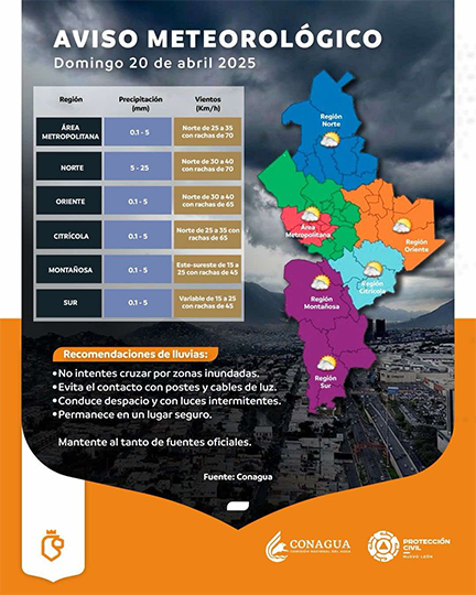 Reportan chubascos para área metropolitana de Monterrey 1 MAPA