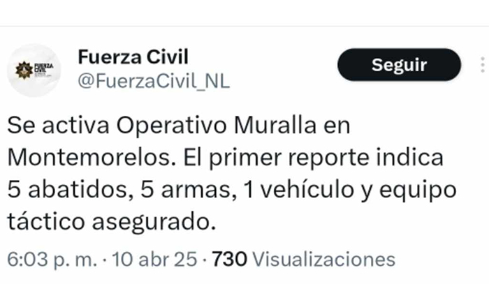 Fuerza Civil reporta 5 abatidos en enfrentamiento de Montemorelos 1 POST 1