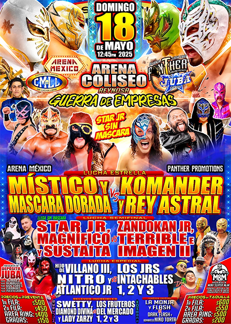 Rey Astral con Komander vs Místico y Máscara Dorada en la Coliseo 1 CARTEL