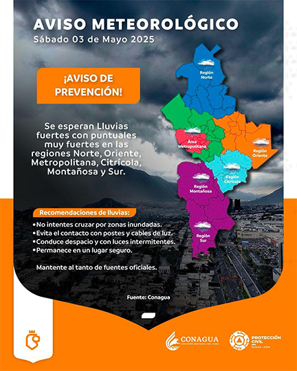 Prevén fuertes lluvias, vientos y posibles tornados en el norte y noreste del país 1 MAPA 1