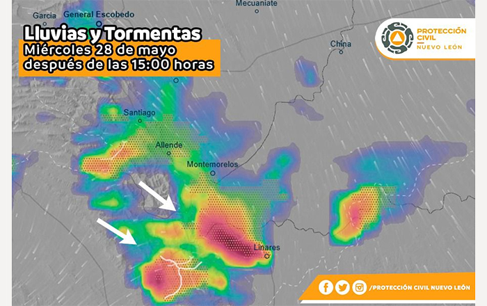 Prevén lluvias para este miércoles en Monterrey 1 MAPA LLUVIAS NL