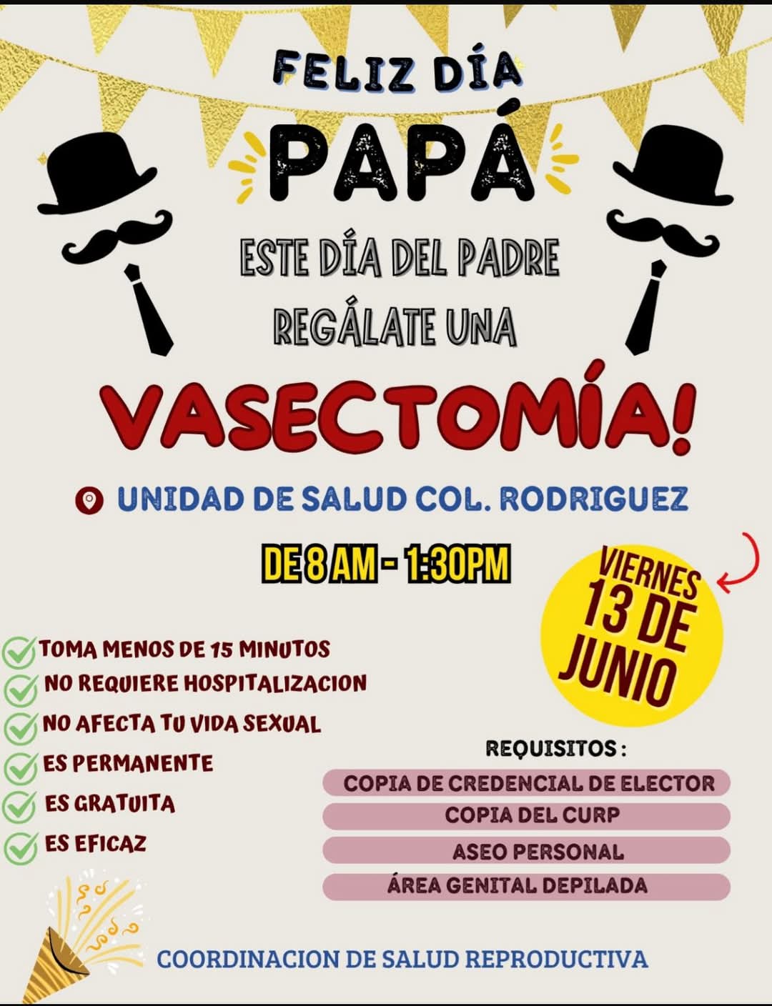 Invita Jurisdicción Sanitaria a campaña de vasectomías por el Día del Padre 1 495270120 2364713000596255 531045070465065583 n