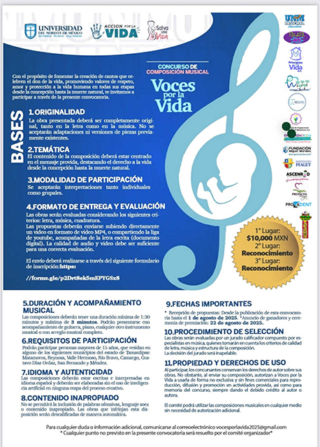 En Matamoros invitan a participar en concurso 'Voces por la vida' 1 BASES