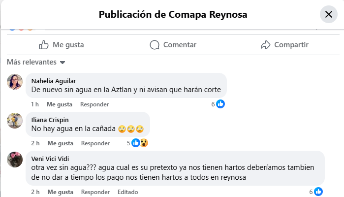 Reportan reynosenses falta de agua en diversos sectores 1 516191201 1253252322906437 6984894758341830958 n