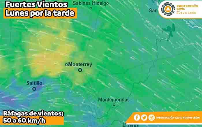 Pronostican lluvias y fuertes ráfagas de viento en Nuevo León 1 VIENTOS