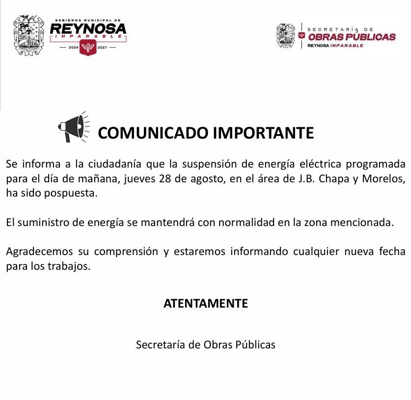 Cancelan corte de luz en la zona centro de Reynosa 1 540440655 24382721878060918 6308159366414356364 n