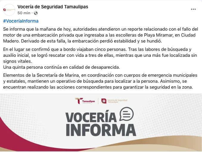 Se hunde embarcación en playa Miramar; reportan una persona fallecida y otra desaparecida 1 582455187 1390774315997326 8124966459560367581 n