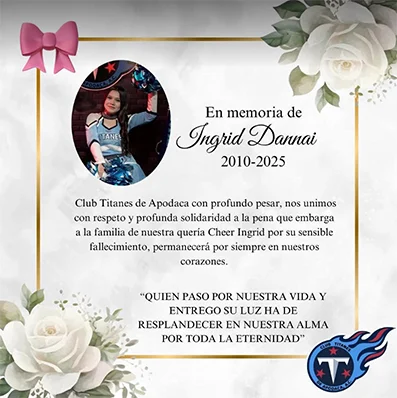 Titanes de Apodaca homenajea a Ingrid Dannai tras su muerte en Pesquería 1 ESQUELA 22
