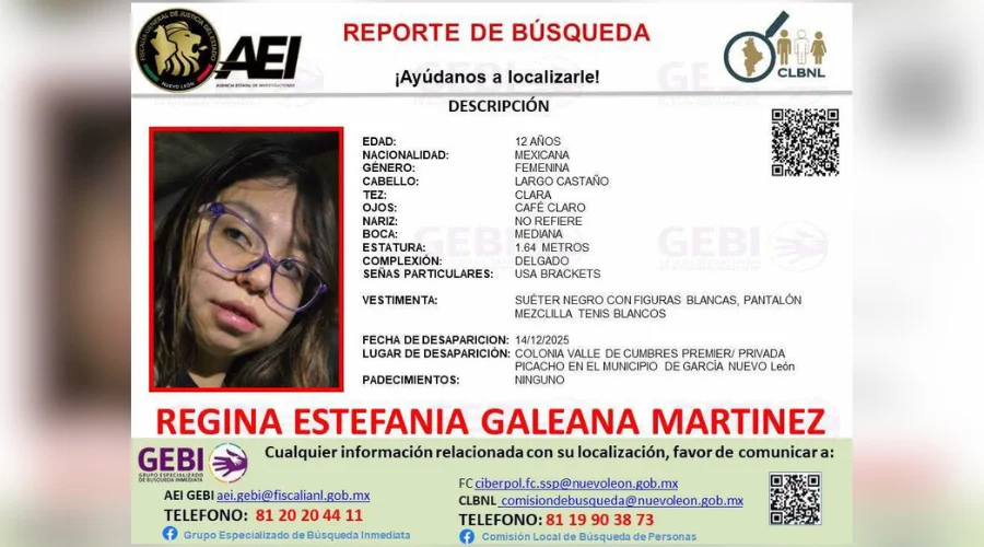 Activan búsqueda por desaparición de menor en García