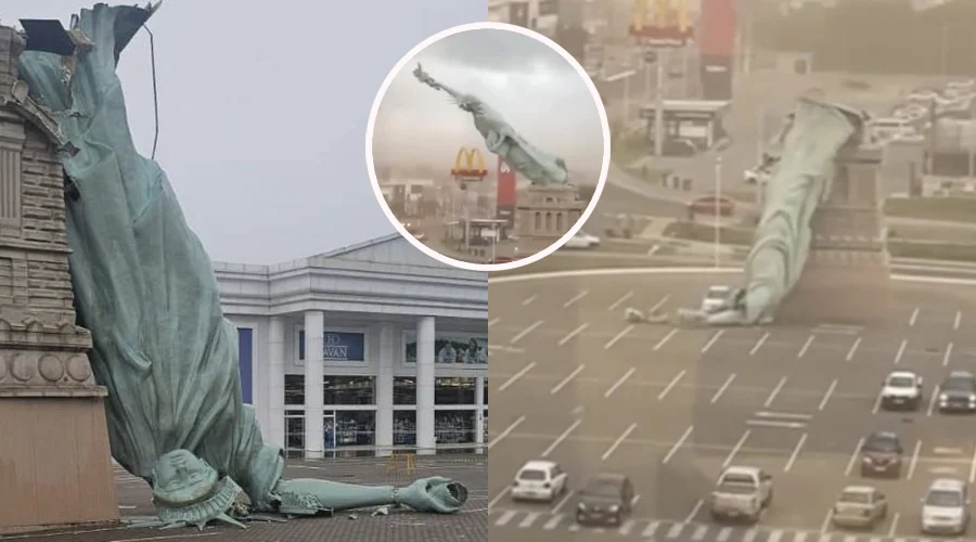 Fuertes vientos derriban replica de la Estatua de la Libertad en Brasil Fuertes vientos derriban replica de la Estatua de la Libertad en Brasil
