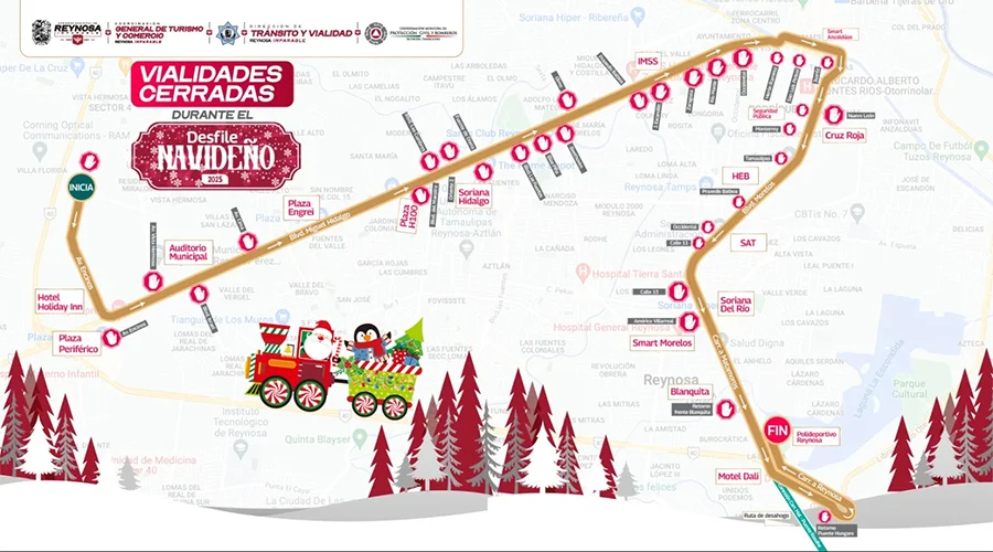 Así estarán las vialidades para el Desfile Navideño 2025 1 MAPA VIALIDAD