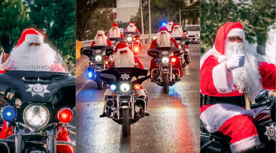 Santas recorren calles de Monterrey