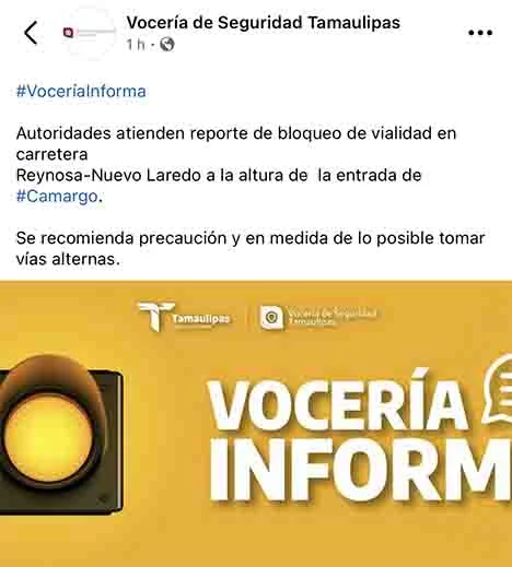 Reportan bloqueo en carretera Reynosa–Nuevo Laredo 1 AVISO BLOQUEO 33