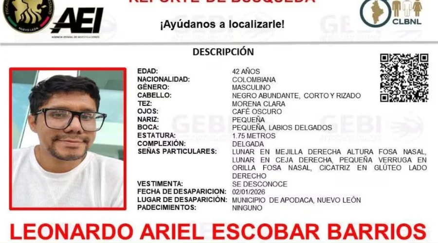 Claman apoyo para localizar a académico colombiano desaparecido en Nuevo León 1 El Sistema Universitario Jesuita SUJ de la Universidad Iberoamericana exigio a las autoridades mexicanas la presentacion inmediata y con vida de Leonardo Ariel Escobar Barrios academico que se