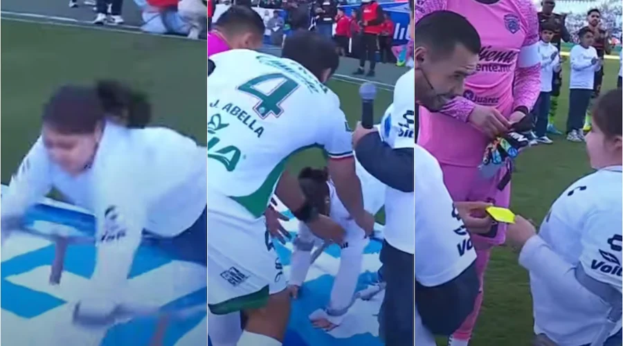 Niña sufre caída en protocolo del Santos vs Juárez