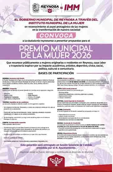 Invita Carlos Peña Ortiz a participar en el Premio Municipal de la Mujer 2026 Reynosa 1 CARTEL 88