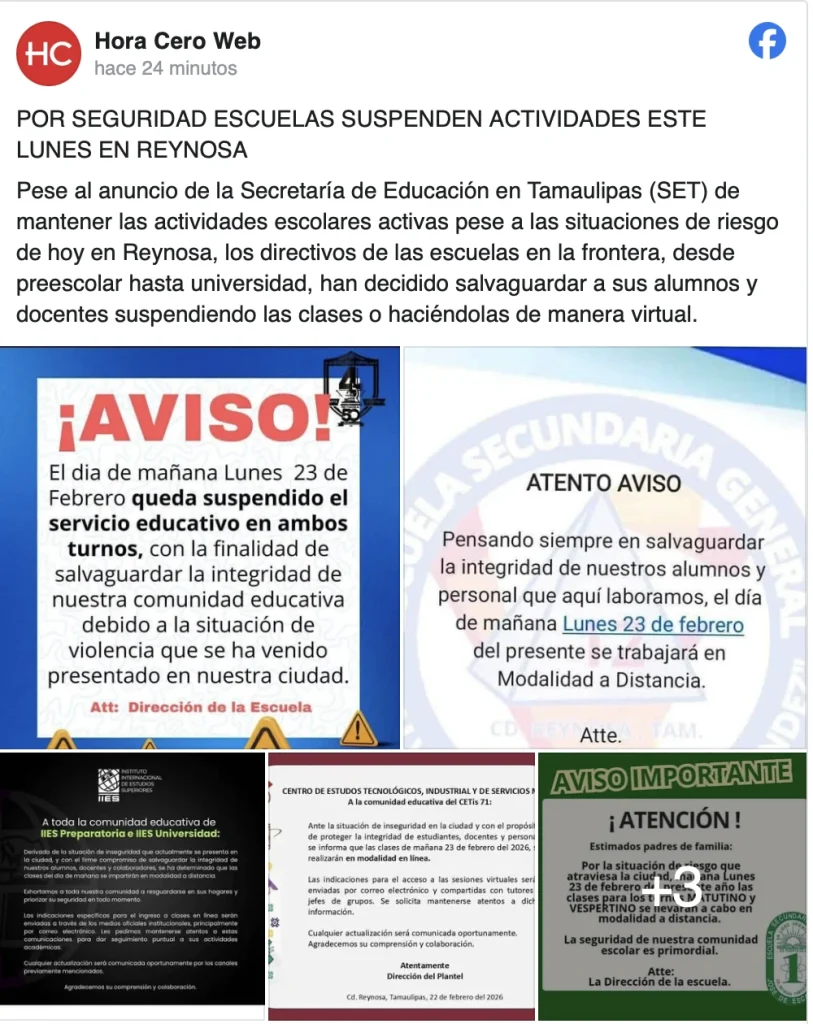 Anuncian escuelas suspensión de clases en Reynosa 1 Captura de pantalla 2026 02 22 a las 8.21.23 p.m