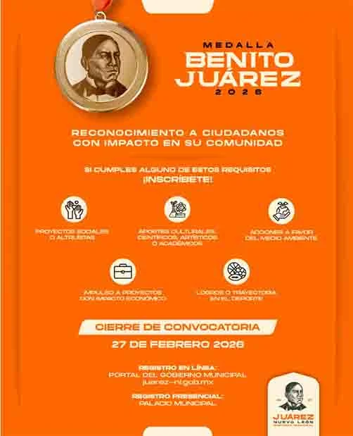 Convocan a ciudadanos a participar en la entrega de la Medalla Benito Juárez 2026 1 POSTER JUAREZ 2