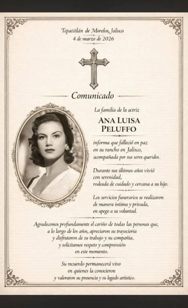Muere Ana Luisa Peluffo, actriz de la Época de Oro del cine mexicano 1 646351957 122175696392795631 6962119317169872816 n
