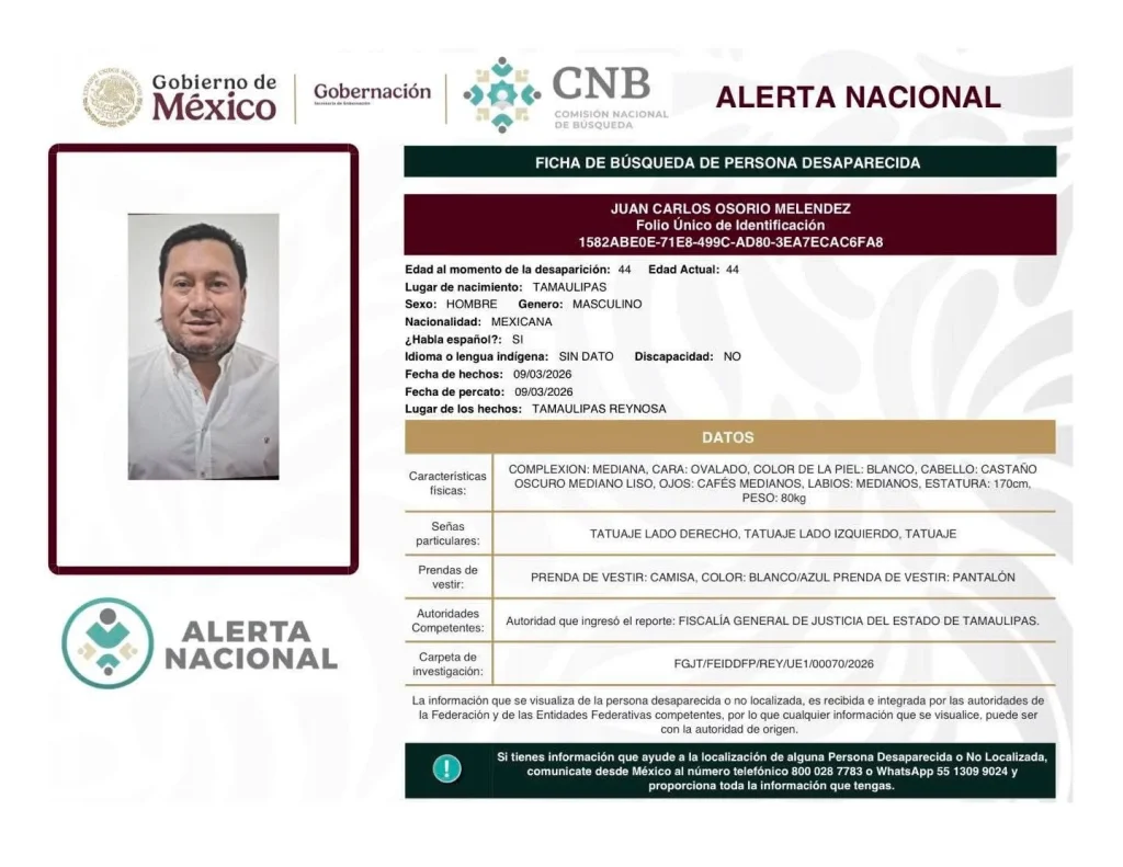 Activan alerta nacional por desaparición de funcionario en Reynosa 1 649639761 1661063921587077 39908659878570014 n 1