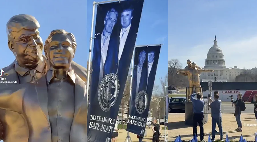 Aparece escultura de Trump y Epstein como en el Titanic