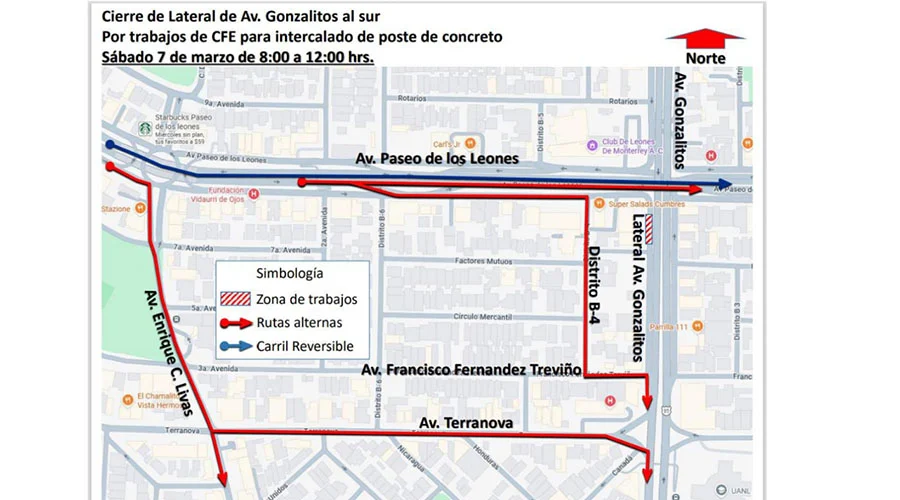 Hay restricción vial en Monterrey por la avenida Gonzalitos debido a trabajos de CFE 1 MAPA MTY da
