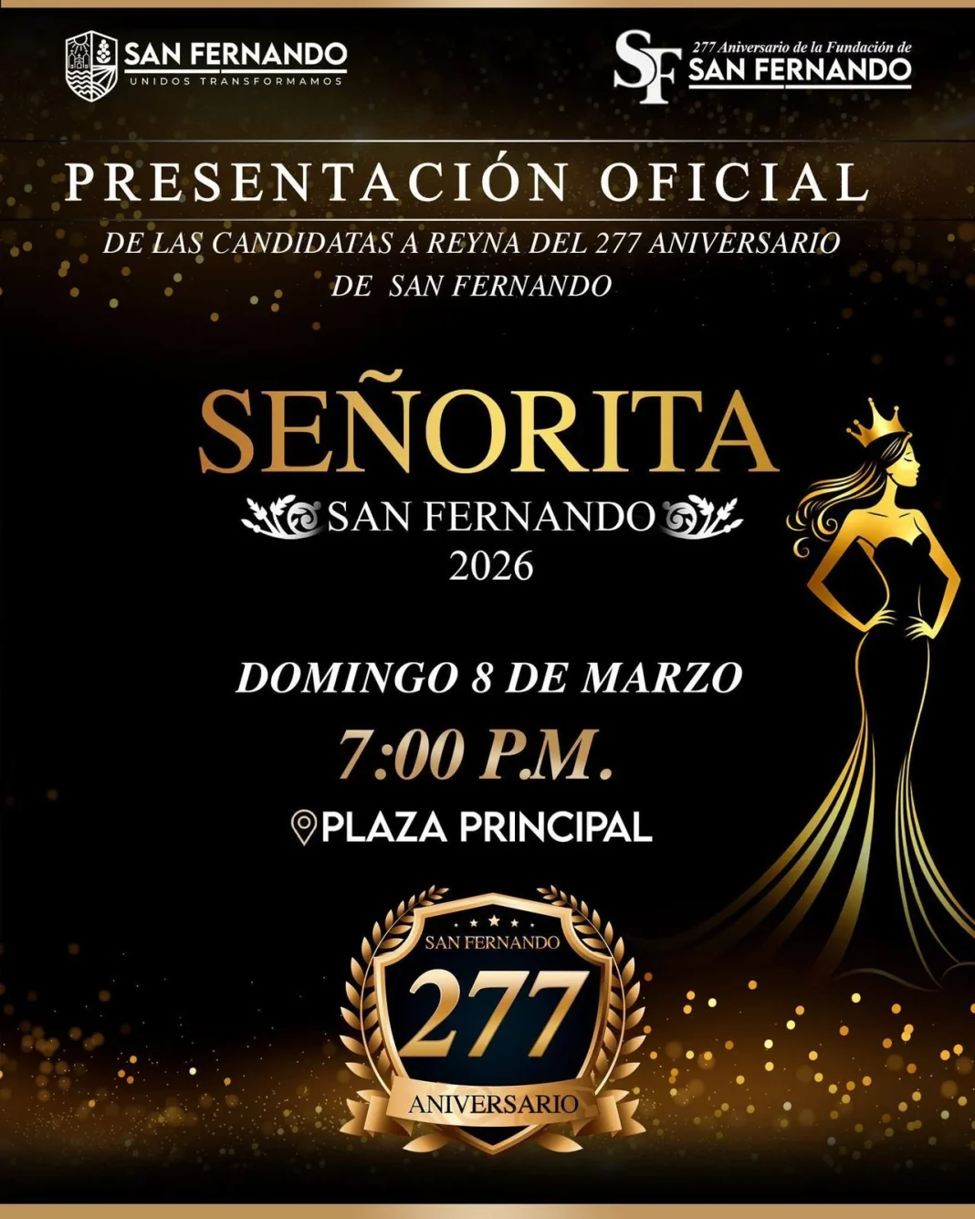 Invitan al evento 'Señorita San Fernando 2026' en el 277 aniversario de ...