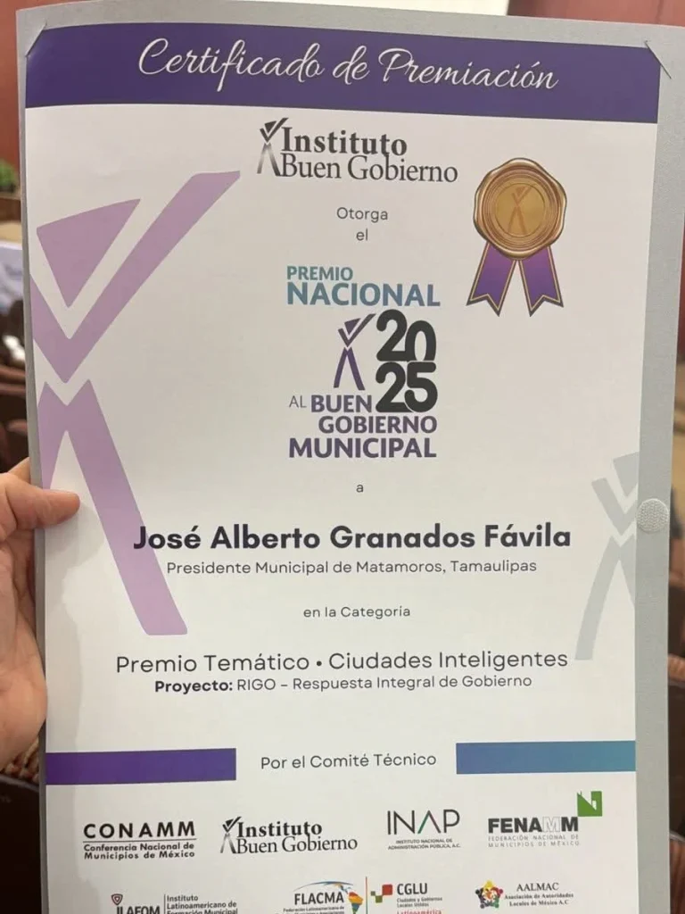 Beto Granados recibe el Premio Nacional al Buen Gobierno 2025 en la modalidad de Ciudades Inteligentes 1 WhatsApp Image 2026 03 13 at 4.49.23 PM