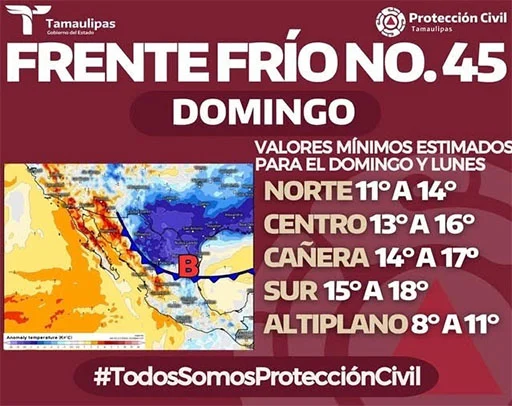 Alerta Protección Civil por ingreso de frente frío 45 este fin de semana 1 FRENTE 45 bb