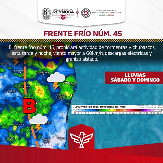 Traerá Frente Frío 45 más lluvias a Reynosa: PCyB 1 MAPA LLUVIA 2bbb