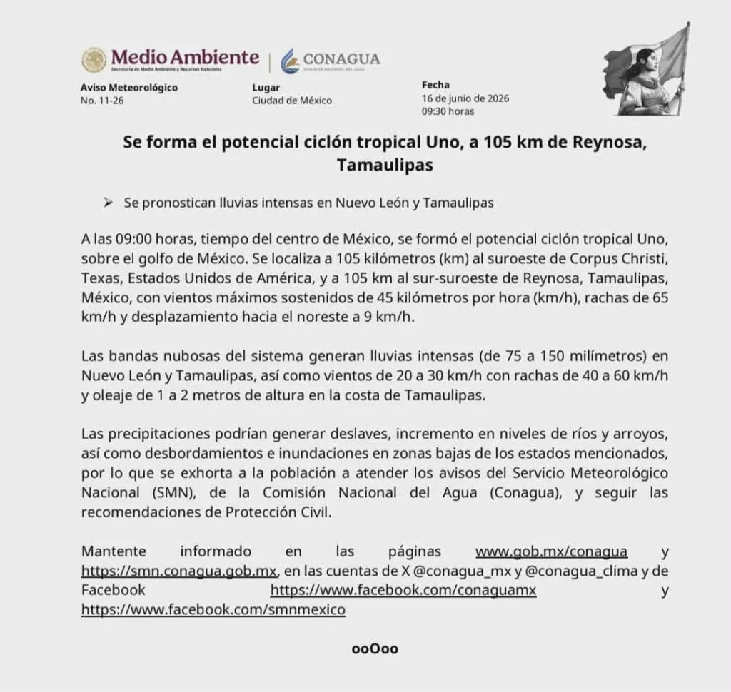 Se forma potencial ciclón tropical Uno a 105 kilometros de Reynosa 3 724478116 1335421855229665 2812181656876595617 n