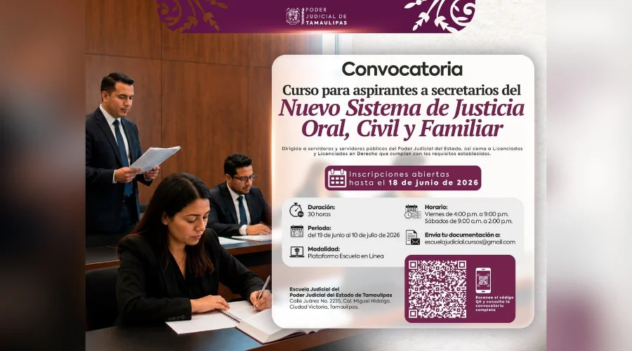 Poder Judicial de Tamaulipas capacitará a aspirantes para plazas de secretarios de Acuerdos